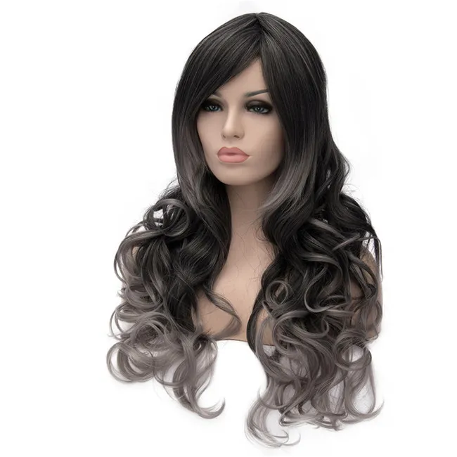 WoodFestival gris noir ombre perruque ondulée résistant à la chaleur perruques en fibres synthétiques de haute qualité cheveux longs bouclés naturel women5053985