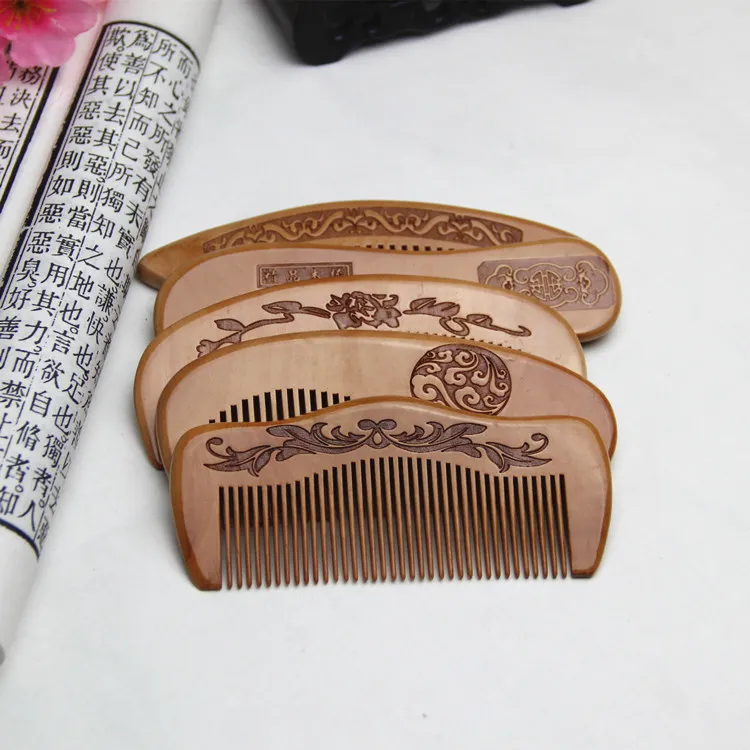 Natural peach combs thickened carved wood combs Anti-static massage scalp health portable hair comb wedding favor Women's gifts