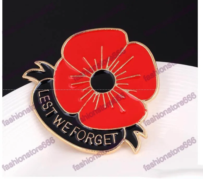 "För att vi inte glömmer" Emalj Red Poppy Brosch Pin Badge Golden Flower Brosches Pins Remembrance Day Gift for Women