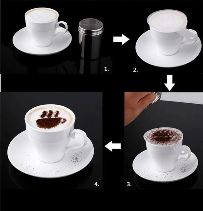 16st / set kaffe mjölkkaka cupcake stencil mall mögel kaffe barista verktyg