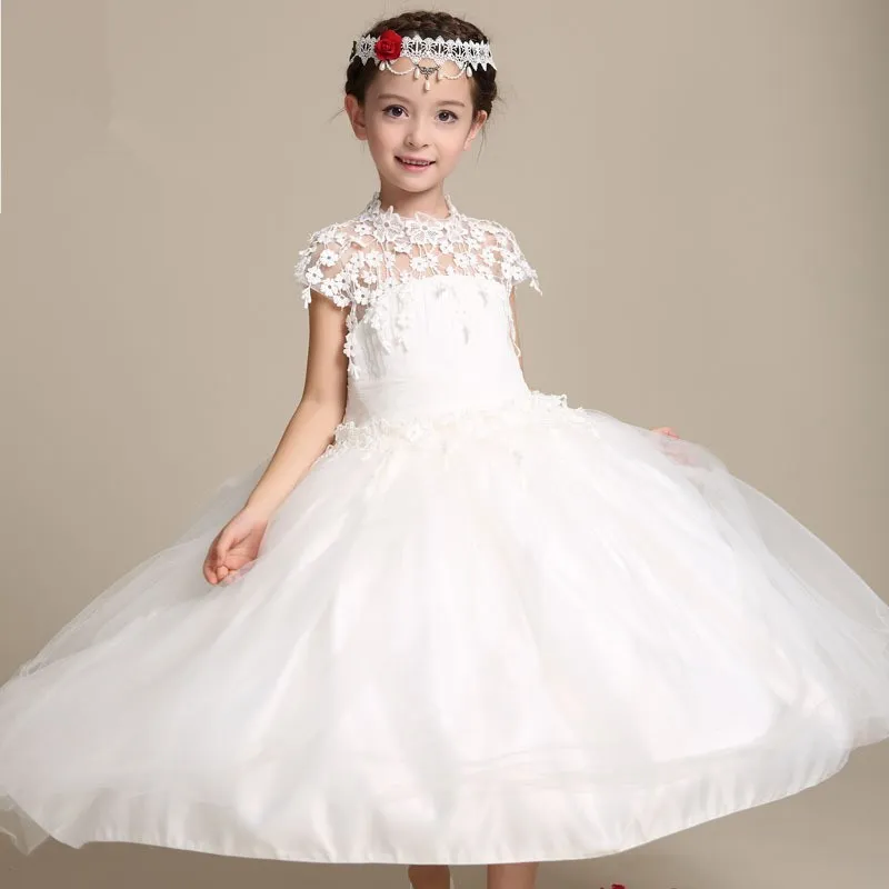 Elegantes Blumenmädchenkleid Lange Spitze Prinzessin Kleider Kinder Weißes Kleid Für Mädchen Hochzeit Party Vestido Baby Taufe Kleider