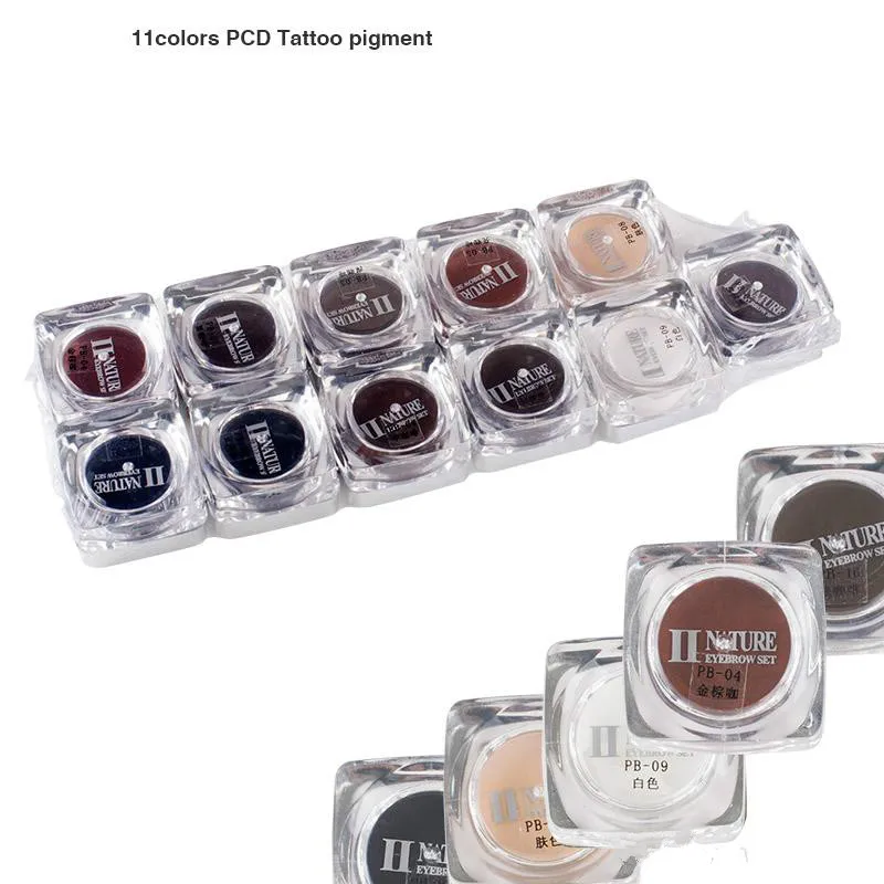 11色の正方形のボトルPCDのタトゥーのインク顔料の専門の永久的な化粧インク供給セット眉毛の唇のメイクアップタトゥーキット