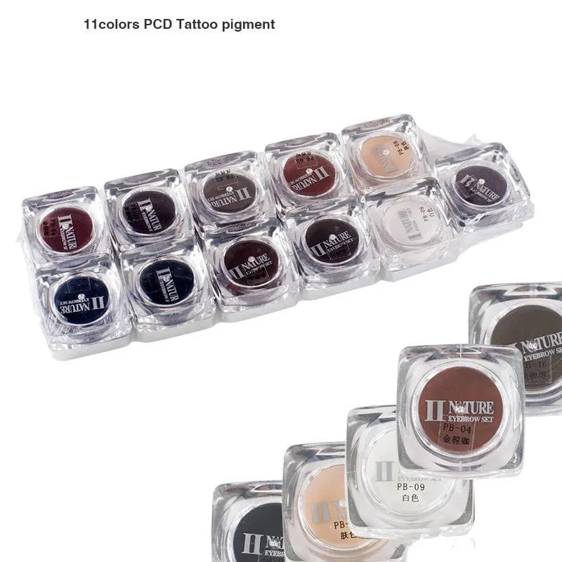 Bouteilles carrées de 11 couleurs PCD, pigments d'encre de tatouage, ensemble professionnel d'encre de maquillage Permanent pour sourcils et lèvres, Kit de tatouage