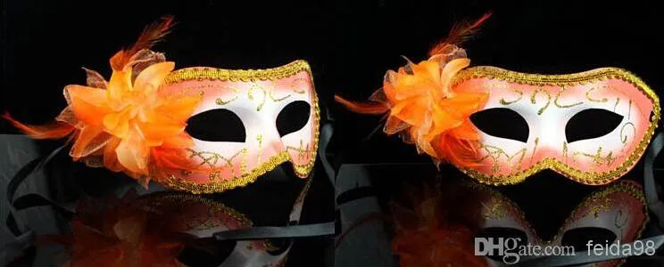 Atacado - Hot Women Sexy Hallowmas Venetian mask máscaras de máscaras com máscara de penas de flores máscara de festa de dança