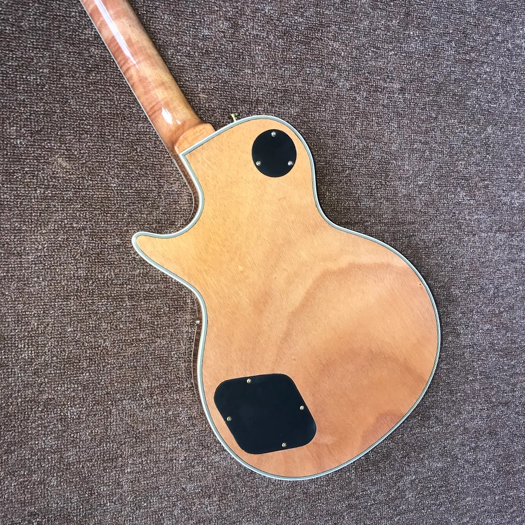 Guitare électrique personnalisée de couleur bois d'origine avec matériel de couleur or, touche en palissandre, guitare chinoise de haute qualité