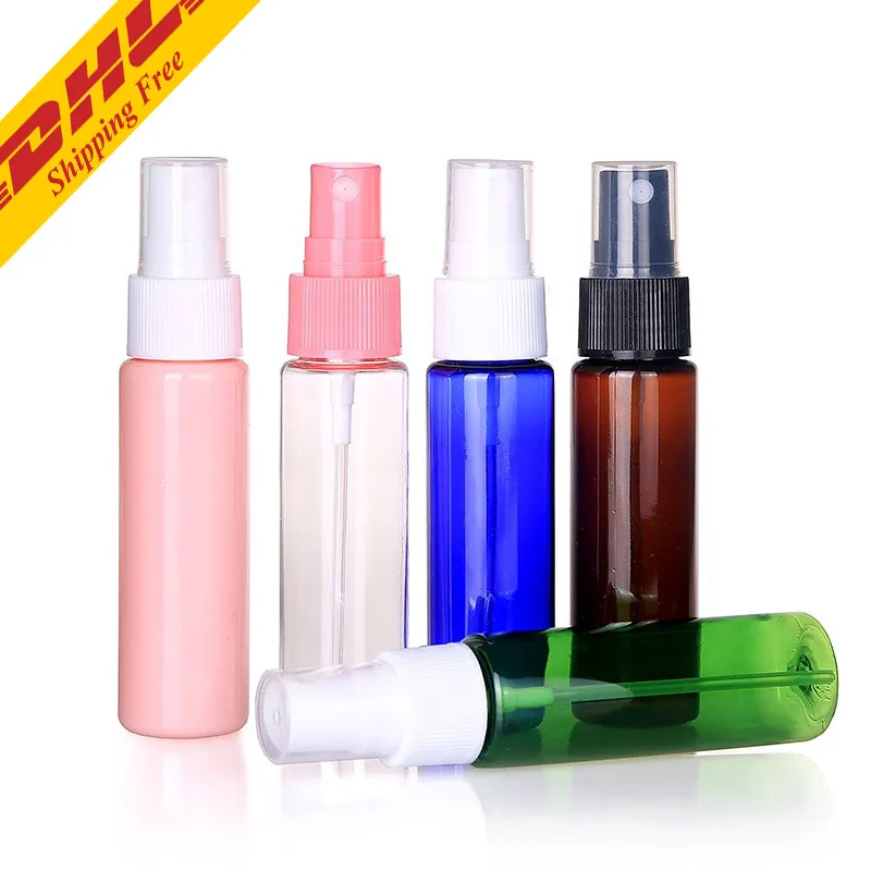 DHL gratis 30 ml willekeurige kleur reizen transparant plastic parfum verstuiver kleine mini lege spray hervulbare fles voor huidverzorgingspunten