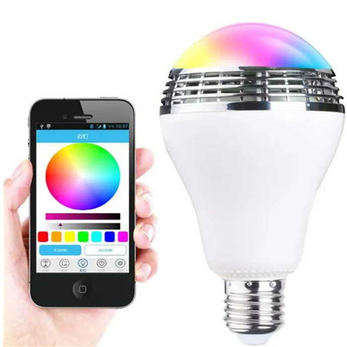 Haut-parleurs audio Bluetooth sans fil E27 Smart Bulb avec haut-parleurs LED RGB Light Music Bulb Lamp Changement de couleur via WiFi App Control