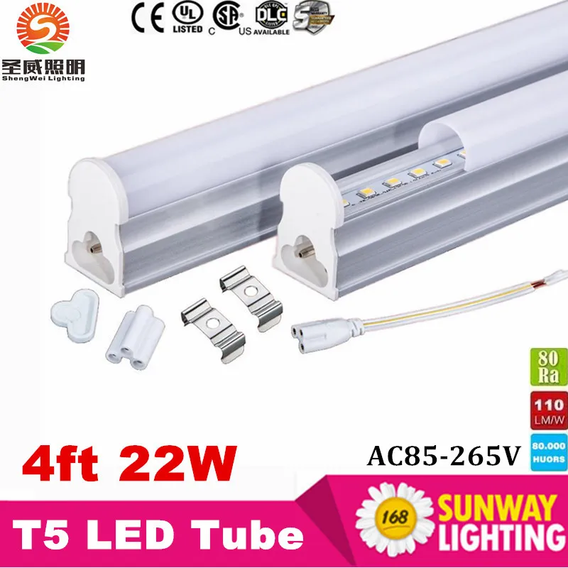 ¡Grandes ventas! T5 LED Tira integrada 22W 120cm 4 pies 4 pies Tubo de luz LED SMD2835 AC85-265V Listado por ULCE