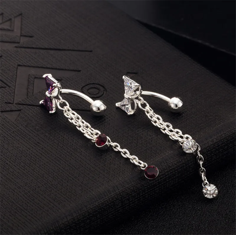 Healthy New Style Sexy Summer body jewelry clear bowknot 18K gold navel rings bar belly piercing for sexy lady