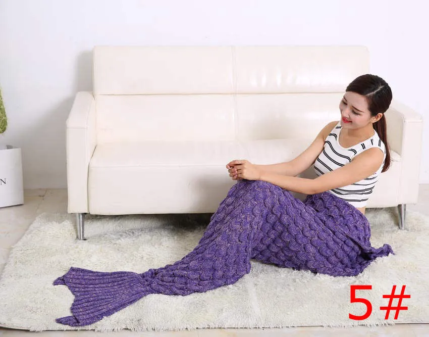 Hurtownie 195x90 CM Luxry Knitting Koc Noble Mermaid Ogon Kołek Super Miękka Ręka Szydełkowana Pani Sofa Ciepła Koc Koc Koc