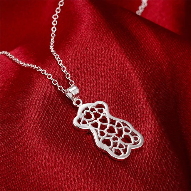 Hot sale women's small bear shape hollow Pendant necklace sterling silver plated necklace STSN770,fashion 925 silver necklace christmas gift