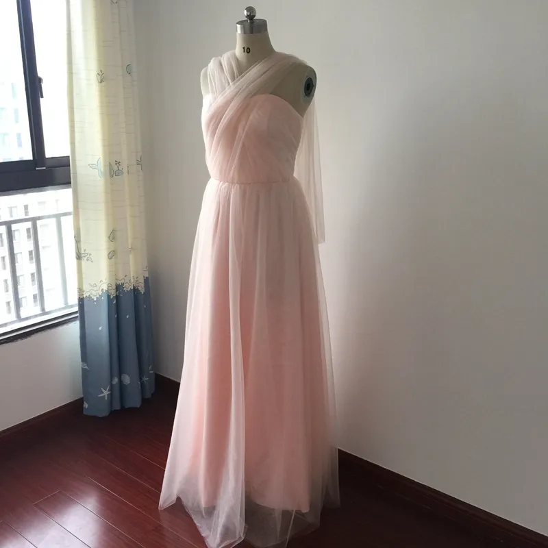 赤面ピンクの花嫁介添人ドレスの床の長さの長いメイドの名誉服の結婚式のゲストパーティードレスセミフォーマルドレスコンバーチブルドレス実画像