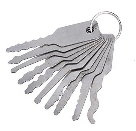 10 peças Jiggler Keys Conjunto de palhetas para fechadura de dupla face ferramenta ferramentas de serralheiro