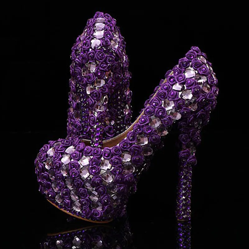 Escarpins à talons violets pour femmes, chaussures de fête d'anniversaire, robe de bal, strass, chaussures de mariage, pour mère et mariée, nouvelle collection