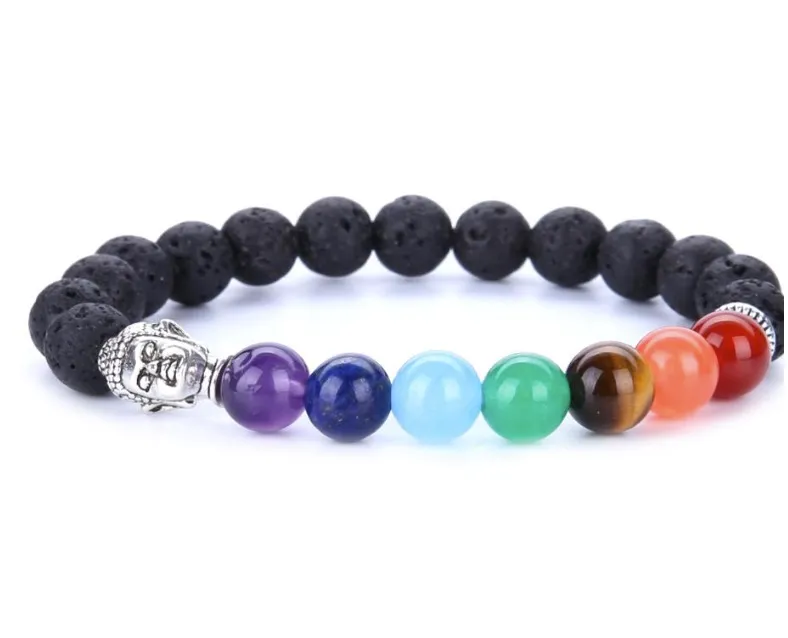 7 Chakra Silver Plated Buddha Mixed Color Beaded Bracelets stone Charm Jewelry Yoga Energy Bracelet Bangles Unisex Lava Bracelet