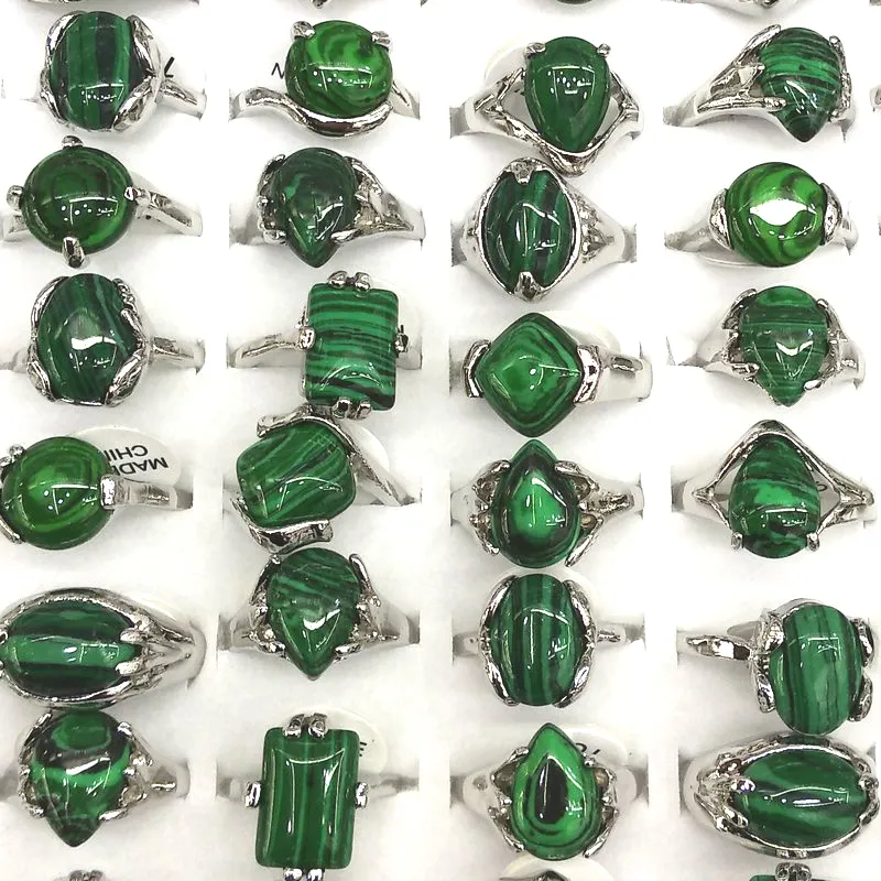 도매 50pcs Malachite 고리 여성을위한 혼합 크기 홍보를위한 자연 석재 고리