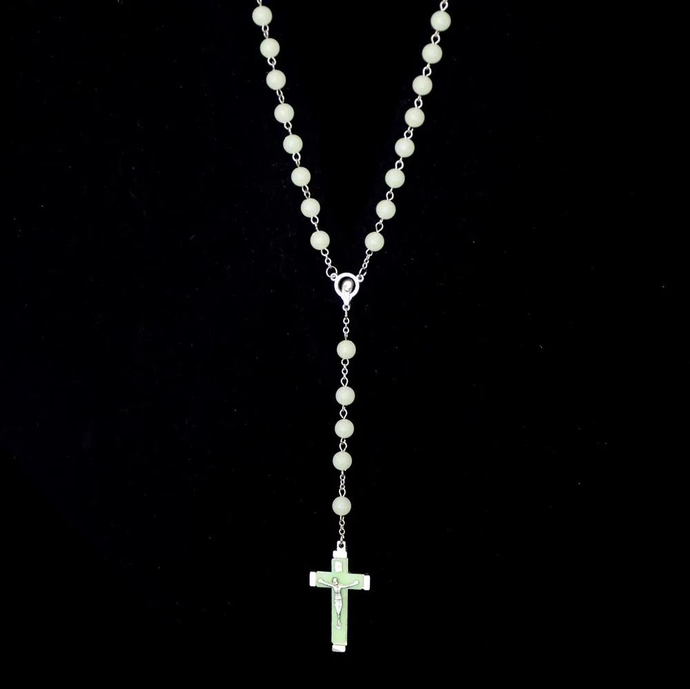 Lichtblauwe gloed in donkere plastic rozenkrans kralen lichtgevende noctilucent ketting mode religieuze sieraden partij gift DHN405