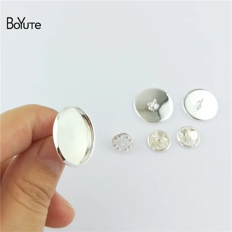 Boyute Round 12mm 14mm 16mm 18mm 20mm Cabochon Base Brosch Blanks Bricka Bezel DIY Brosch Pins Smycken Findings Components