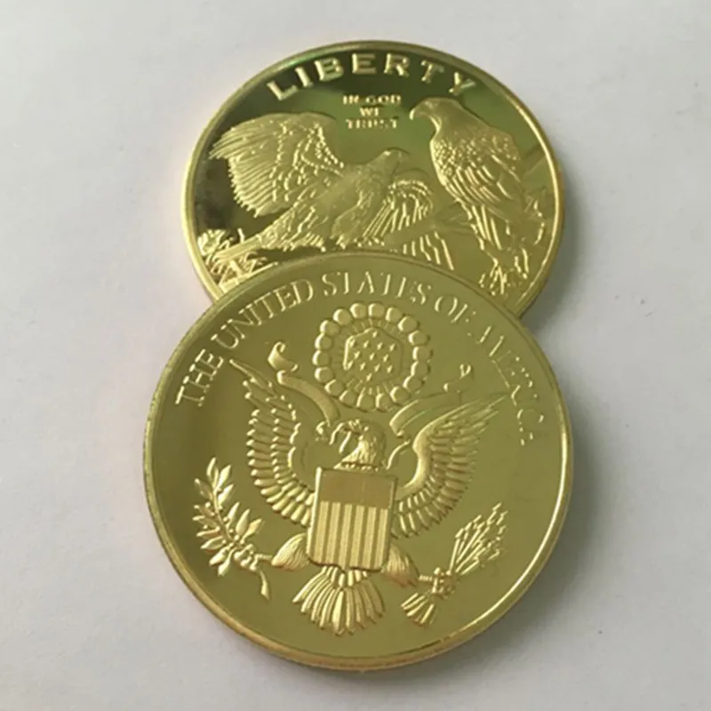 Non magnetic Bald Eagle American animal badge 24K real gold plated 40 mm souvenir coin 