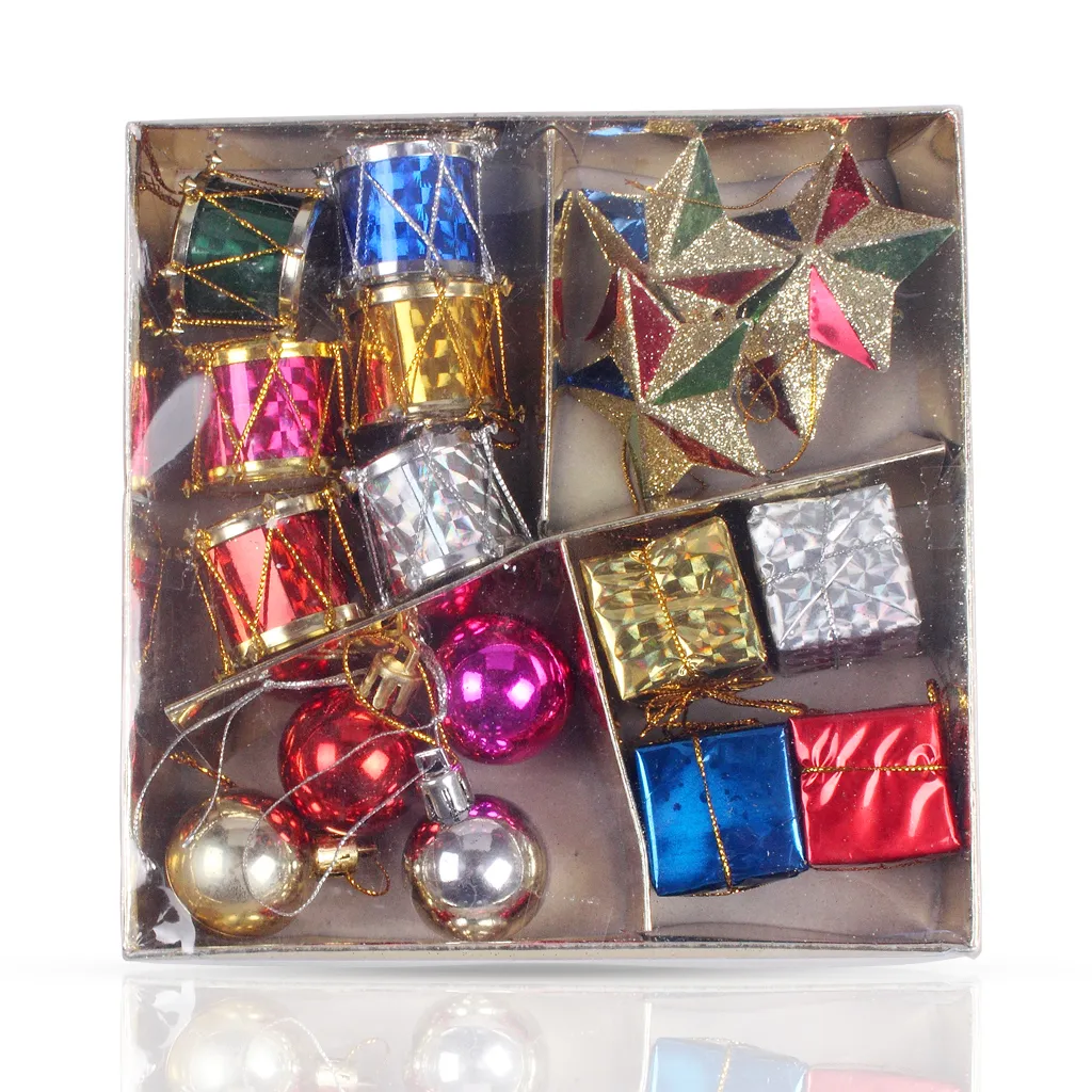 Pendurado Ornamento Xmas Decorativos Com Bolas Estrelas Cubos Tambores Material Plástico Para Decoração de Casamento Festa Em Casa