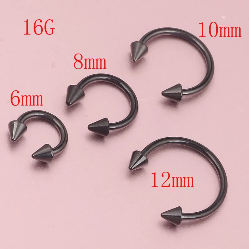 Anodisé noir Horseshoe bar à lèvre Nez Septum Ronnel d'oreille Différentes tailles Disponible Bijoux de corps de nez Piercing7877325