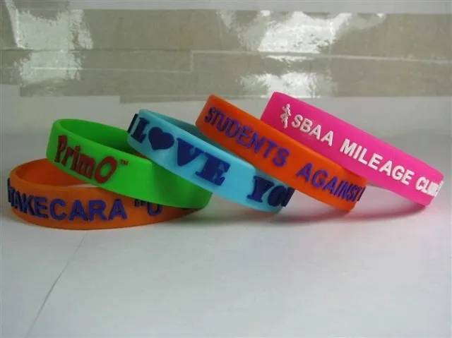 Custom Embossed Bracelet Text & Logo 8''*0.5'' Color Ink Printed Jelly Silicone Wristband For Events Promotion Gifts