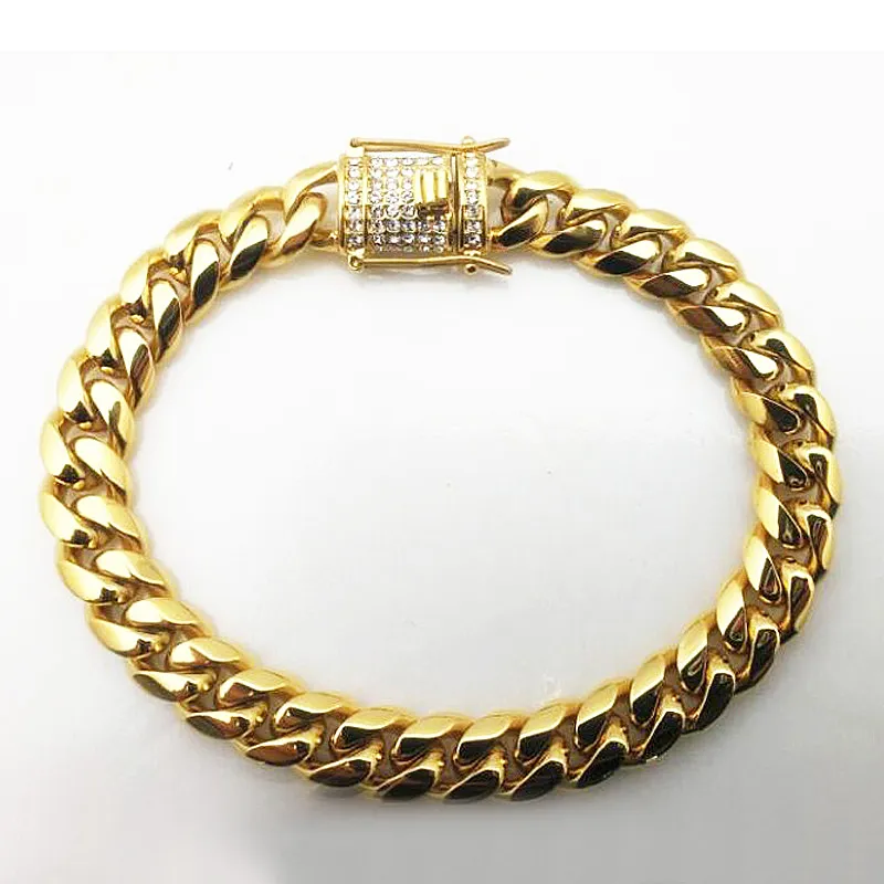 Roestvrij staal 24k vaste gouden elektroplate giet elkaar diamant cuban link ketting armband voor mannen stoep ketens sieraden 247929984