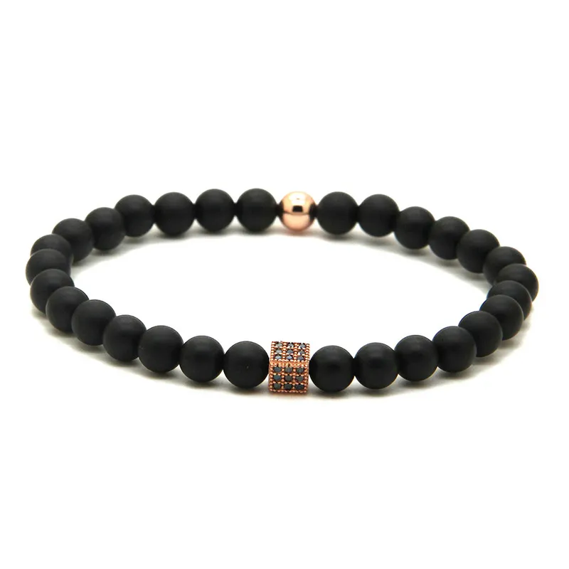 Wholesale Summer Lady Jewelry Fashion 6mm Matte Agate Stone with Micro Inlay Black Zircons Square Cz Beads Bracelets