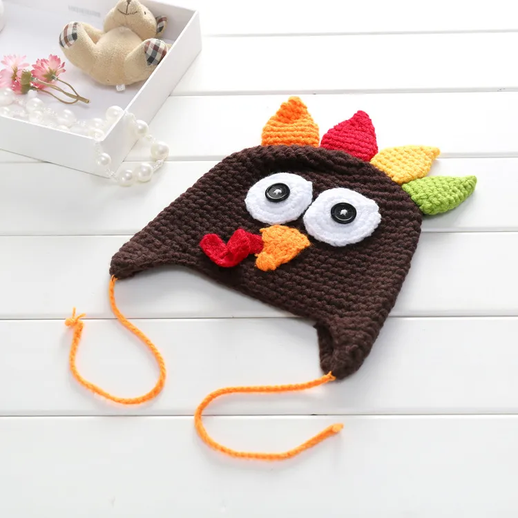 Thanksgiving infantile Turquie chapeaux laine hiver tricoté chapeaux chaud couverture casquettes dessin animé main Crochet casquettes qualité supérieure