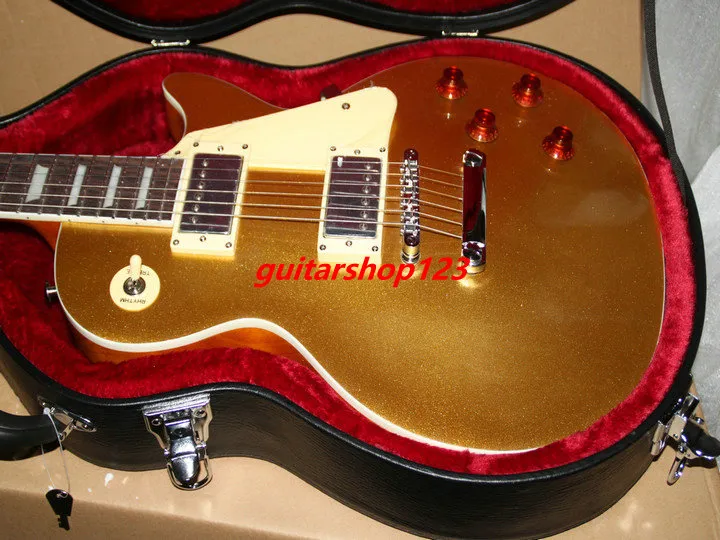 Wyprzedaż niestandardowy sklep złoty gitara elektryczna Nowy tradycyjny złoty z skrzynką chińską gitarą