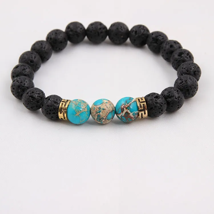 Natural Black Lava Stone Bracelets Chakra Healing Balance Beads Bracelet for Men Women Stretch Yoga Jewelry