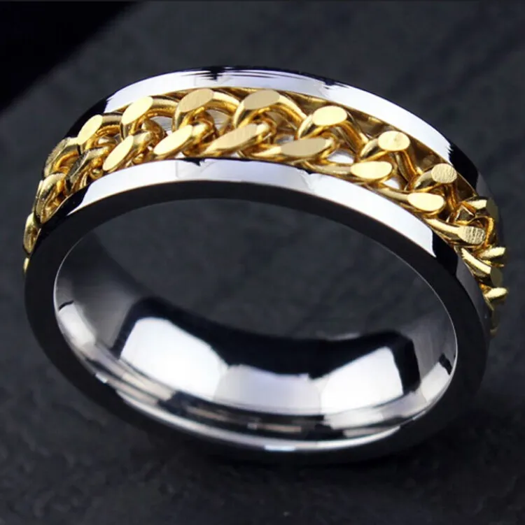30 шт., высококачественные удобные мужские кольца из нержавеющей стали с цепочкой, цельные ювелирные изделия, лоты2712