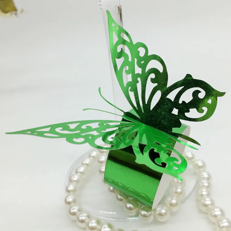 F14 Laser Cut Hollow Butterfly Papper Kort Servett Ring Serviette Buckle Holder Hotell Bröllopsfest Favorit Decoration