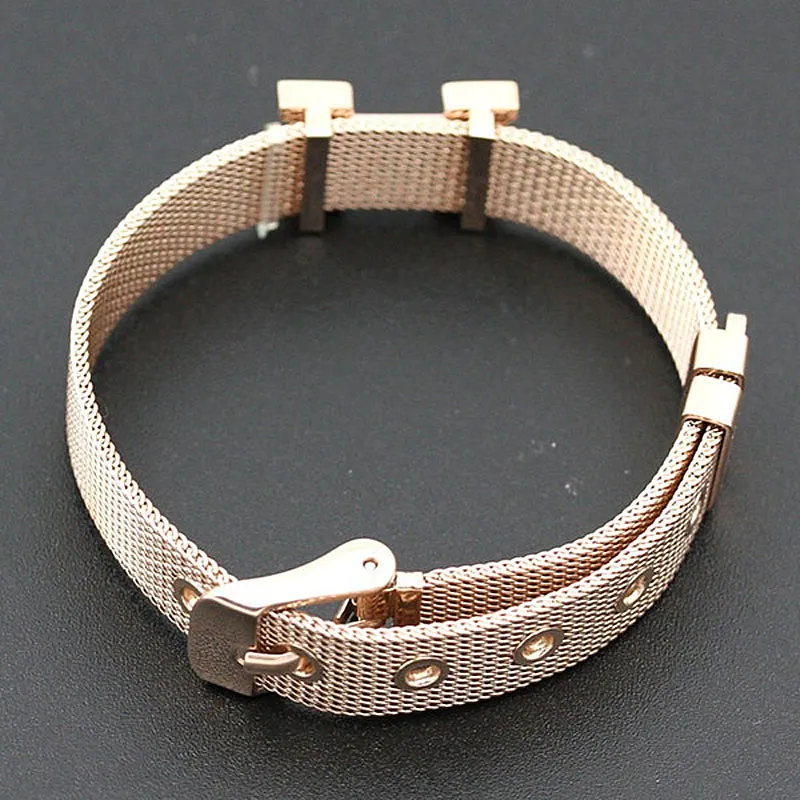 Colorfast de alta qualidade jóias titânio malha de malha de moda famosa marca ajustável punho de punho Mulheres H Bangle Joyas Bijoux H-2016 Presente