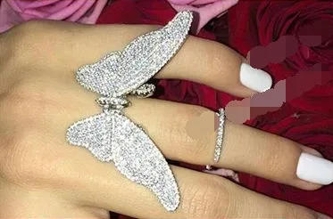 sterling silver 925 ring with the moving butterfly ring with moving wings with white zircon wedding jewelry