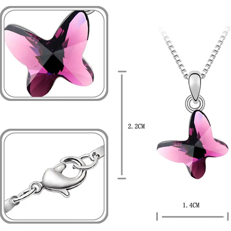 Österrike Crystal Pendants Halsband Charm Smycken 18k Vitguldpläterad Butterfly Hänge Tillverkad med Swarovski Elements Crystal Halsband 3017