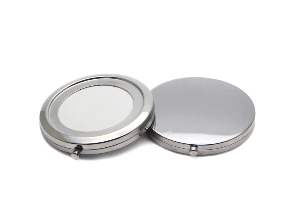 Blank kompakt spegel metall kosmetisk makeup spegel förstoring diy bärbar spegel silver färg # 18410-1