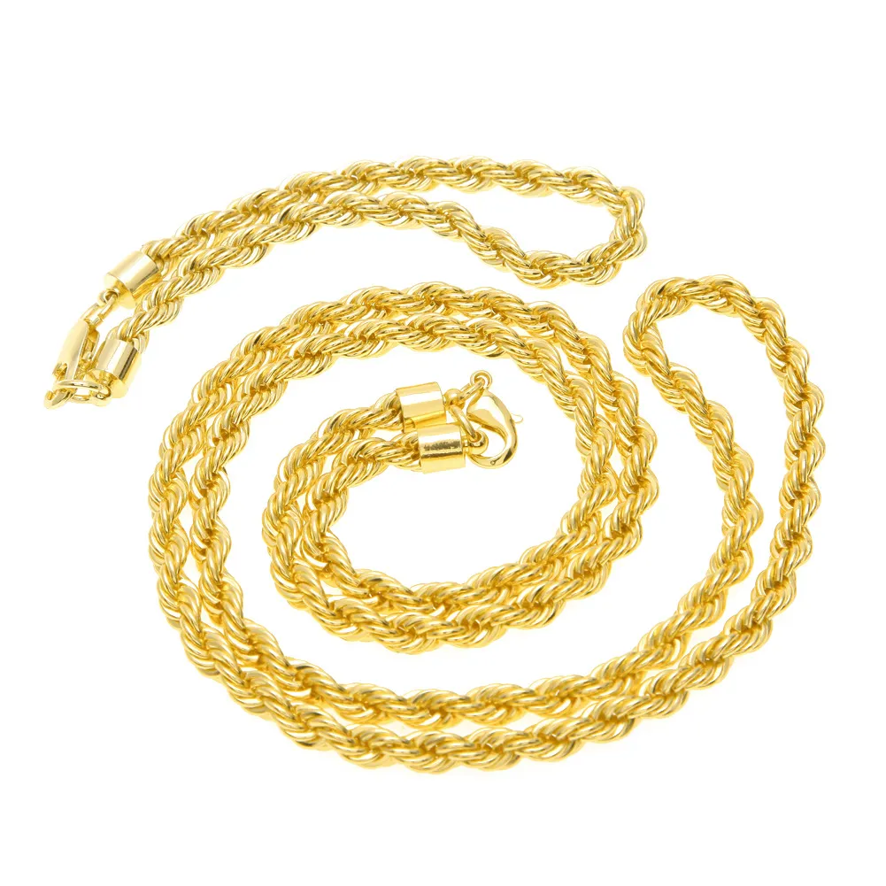 Men Hip hop Rope Chain bracelet set 18K Gold Rhodium Plated Necklace Chunky Punk Jewelry