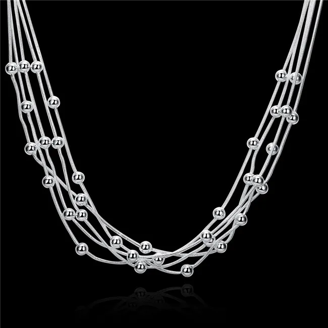 Cadeau de Noël collier de perles lumineuses à cinq lignes collier en argent sterling plaque STSN213, mode 925 chaînes en argent collier vente directe d'usine