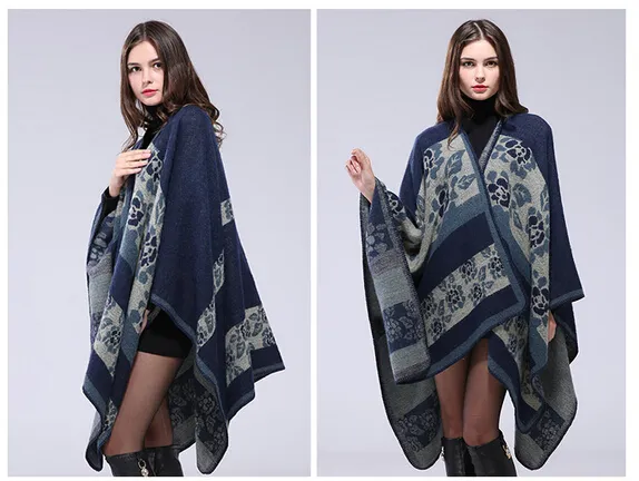 autumn winter scarf grid woman travel shawls wool spinning ladies National intensification cloak cape christmas party cappa drop ship