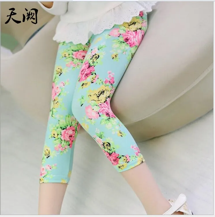 2018 ragazze estive pantaloni legging stampati floreali bambini collant fiore bambini cotone pantaloni casual pantaloni bambino 100-140 cm 15 pz / lotto