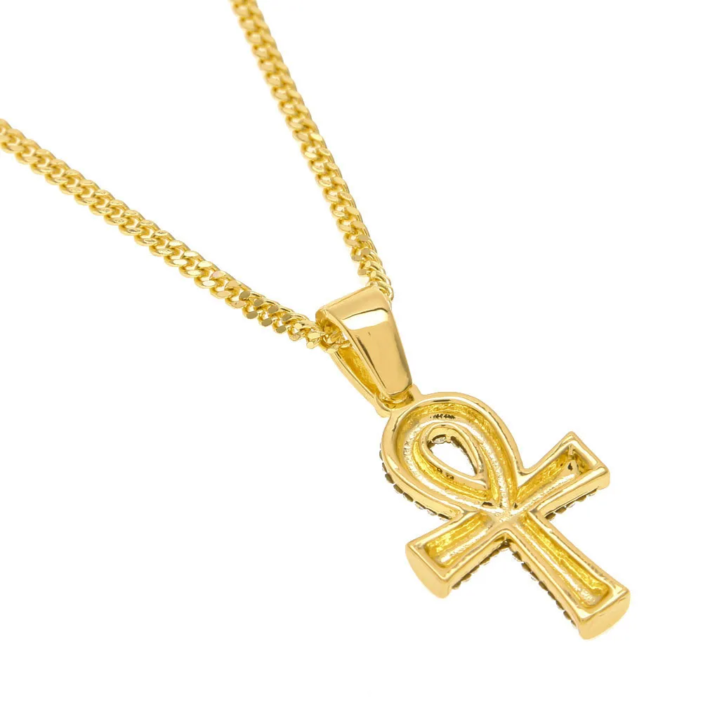 Moda di alta qualità Vintage New Ankh egiziano Chiave della vita Collana con ciondolo Oro Argento con strass Bling Hip hop Uomo Donna J4623815