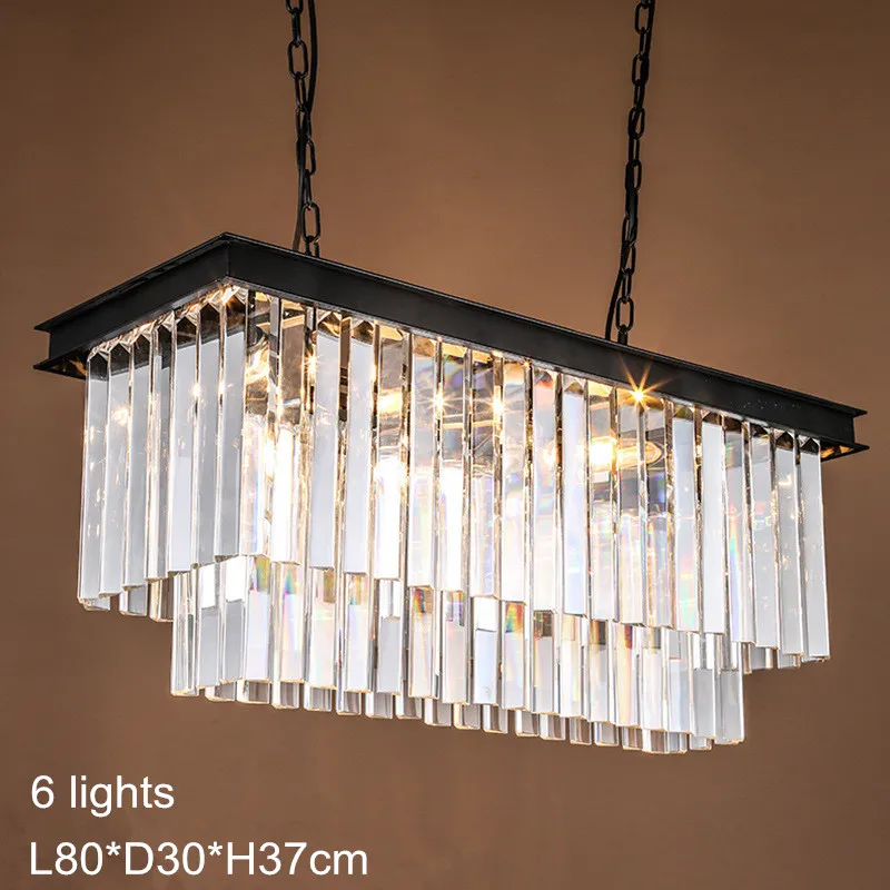 French Modern Rectangle Crystal Chandelier Lamp K9 Crystal Curtain Design E14 Bulb 110V 220V Crystal Chandelier Pendant Light For Home