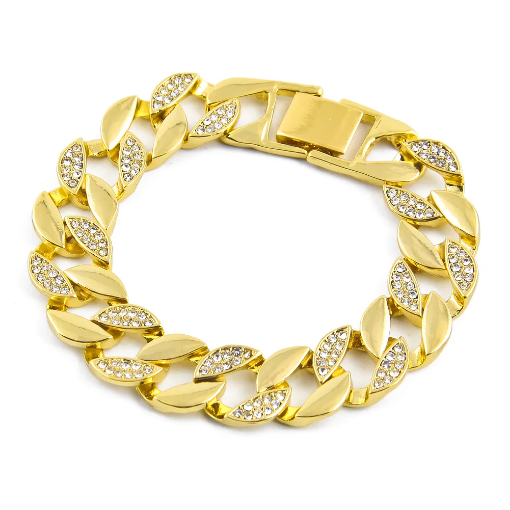 Men Hip Hop Miami Cuban Link CZ Bracelet Tennis 14mm Iced out Half Stone Gold Plated 7/8/9inches