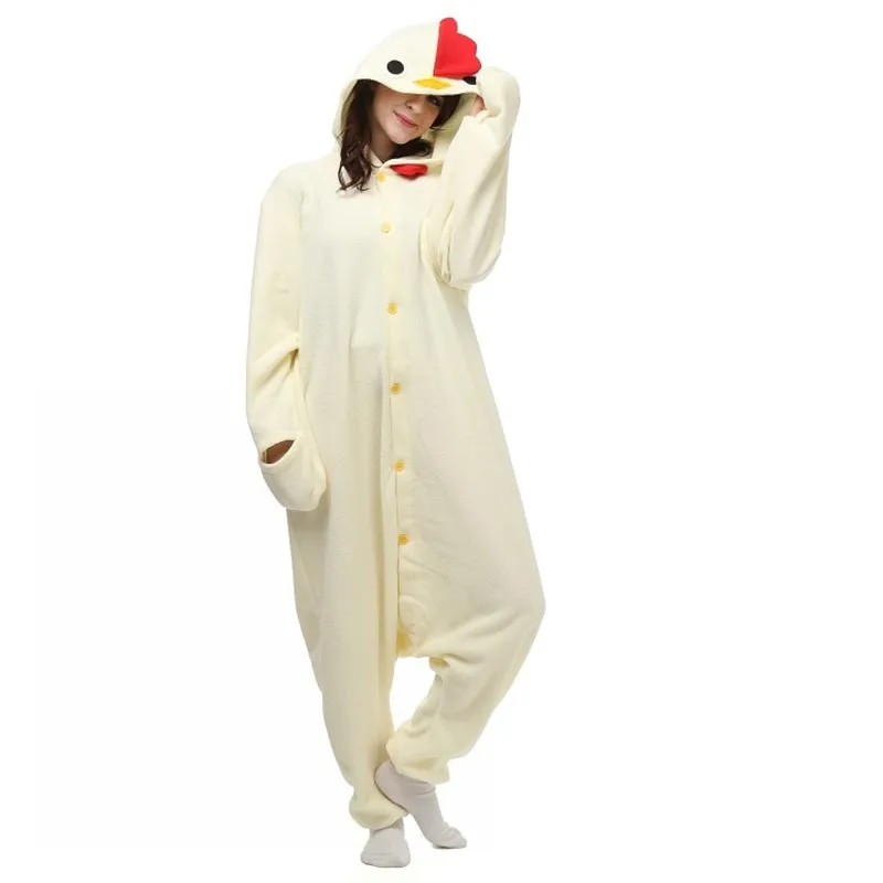 Neue weiße Hahn Cosplay Kostüme Anime Tier Onesie für Erwachsene Frauen Männer Unisex Pyjamas Halloween Kleid Party Anzug Fleece Strampler Overall