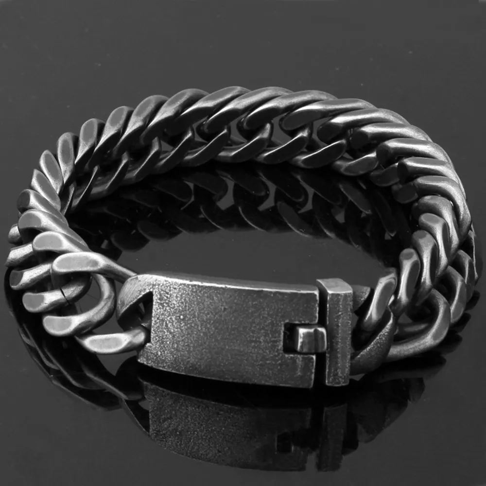 High Quality Titanium Vintage Men's Curb Cuban Link Bracelets Punk Hip Hop Bracelet Cool Chains Man Bangle