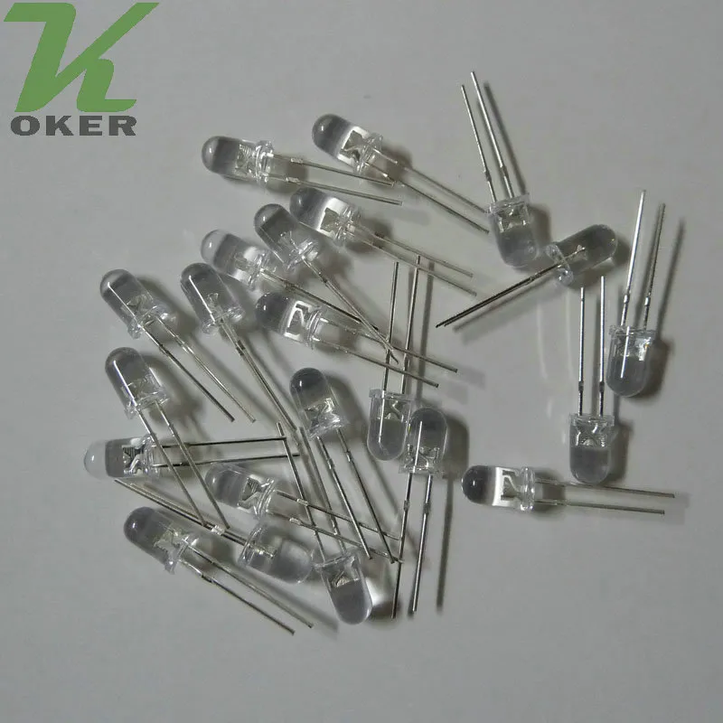 1000 Stück 5 mm weiße, runde, wasserklare LED-Lichtlampe, emittierende Diode, ultrahelle Perle, Plug-in-DIY-Kit, Übungs-Weitwinkel