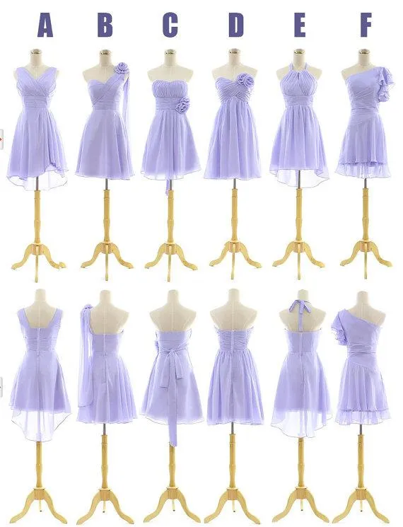 Lavender Short Bridesmaid Dresses Handmade Flower Chiffon Mini Bridesmaid Gowns Party Cocktail Dresses One Shoulder Sweetheart Under 100