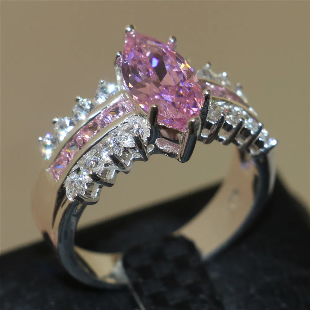 Victoria Wieck Marquise Cut Sieraden Roze Sapphire Gesimuleerde Diamond Cubic Zirconia 925 Sterling Silver Engagement Trouwringen SZ 5-10