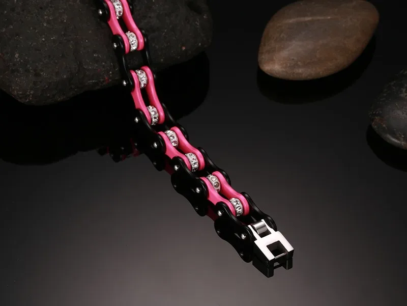 Stylish Mens Rhinestone Bangle Stainless Steel Bike Chain Jumping Cuff